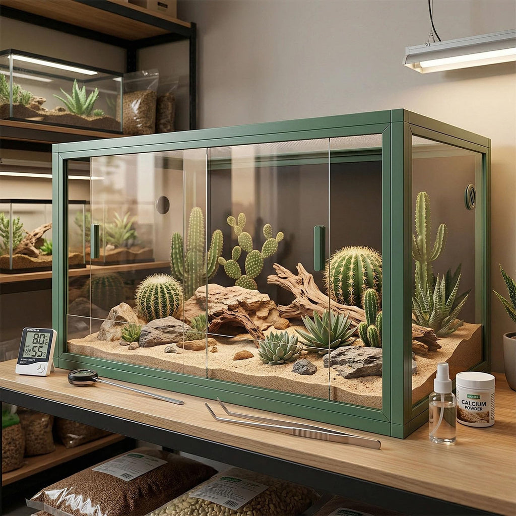 Garvee 120 Gallon Reptile Terrarium 48"x24"x24", Large Bearded Dragon Tank with Sliding Glass Doors, Heavy-Duty Screen Top Ventilation, Anti-Escape Enclosure for Lizards & Snakes, Green