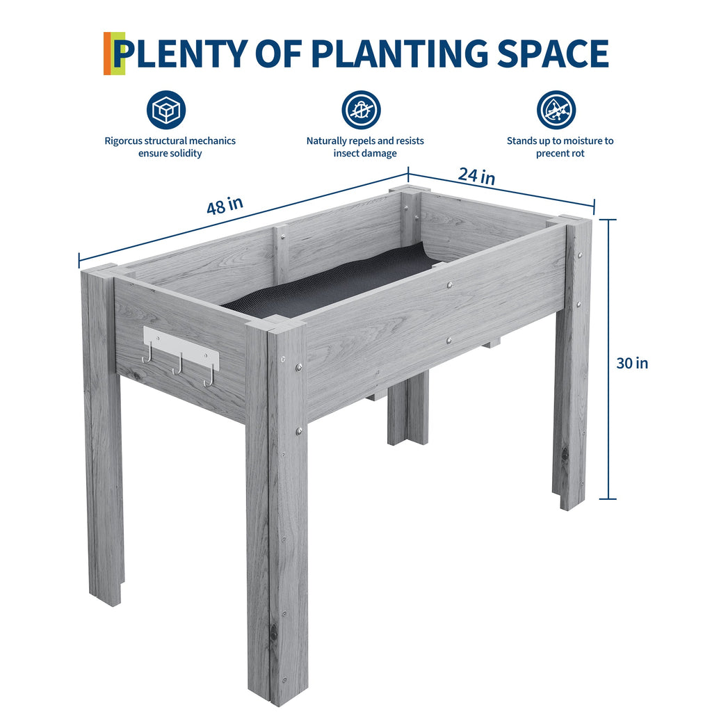Garvee Ergonomic Wooden Raised Garden Bed with Legs & Hooks, 47" x 30" x 22" Large Outdoor Planter Box with Non-Woven Liner, Easy Assembly for Vegetables, Herbs & Flowers, Gray