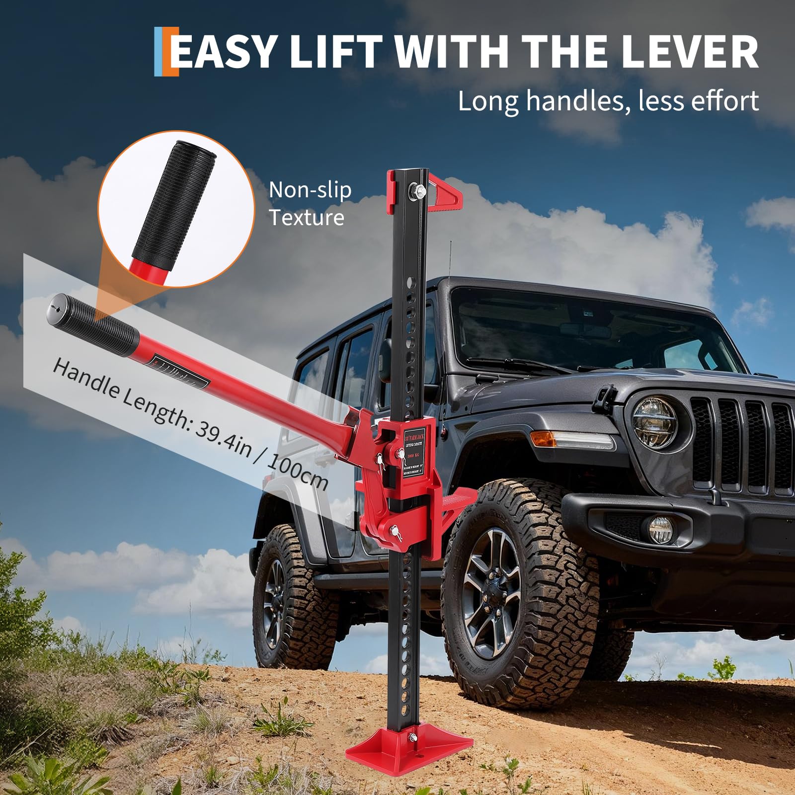 Garvee High Lift Farm Jack 48 Inch 6600Lbs Ratcheting Steel Durable Non-Slip Handle Off Road Utility for Tractor Truck SUV