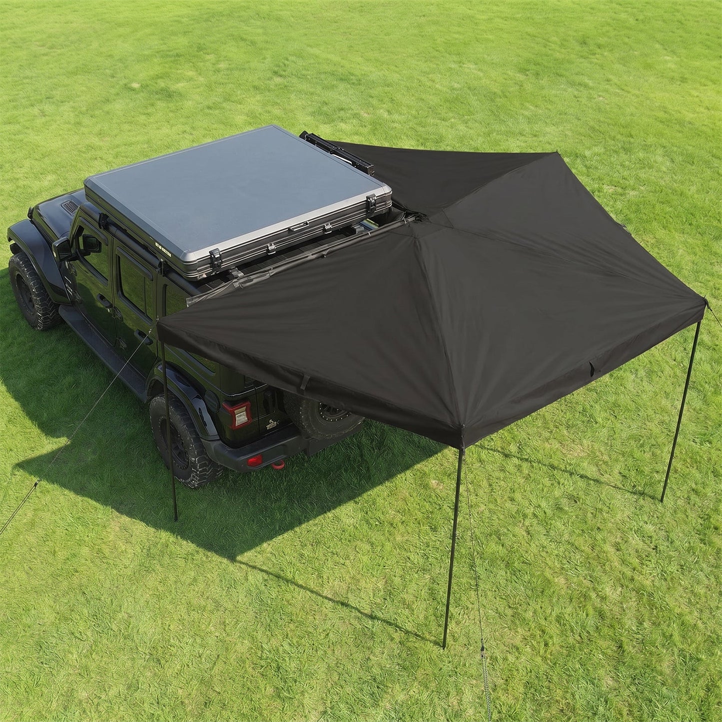 Garvee Heavy Duty 270° Car Awning - 2M Waterproof Blackout Sun Shelter, Ripstop Oxford for SUV Truck Camping - Black, Passenger Seat