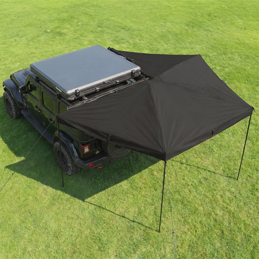 Garvee Heavy Duty 270° Car Awning - 2M Waterproof Blackout Sun Shelter, Ripstop Oxford for SUV Truck Camping - Black, Passenger Seat