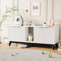 Garvee Double Cat Litter Box Enclosure Furniture, Hidden Litter Box Furniture with Litter Collector & Scratch Pad, Wooden Litter Box Cabinet, Cats House, White