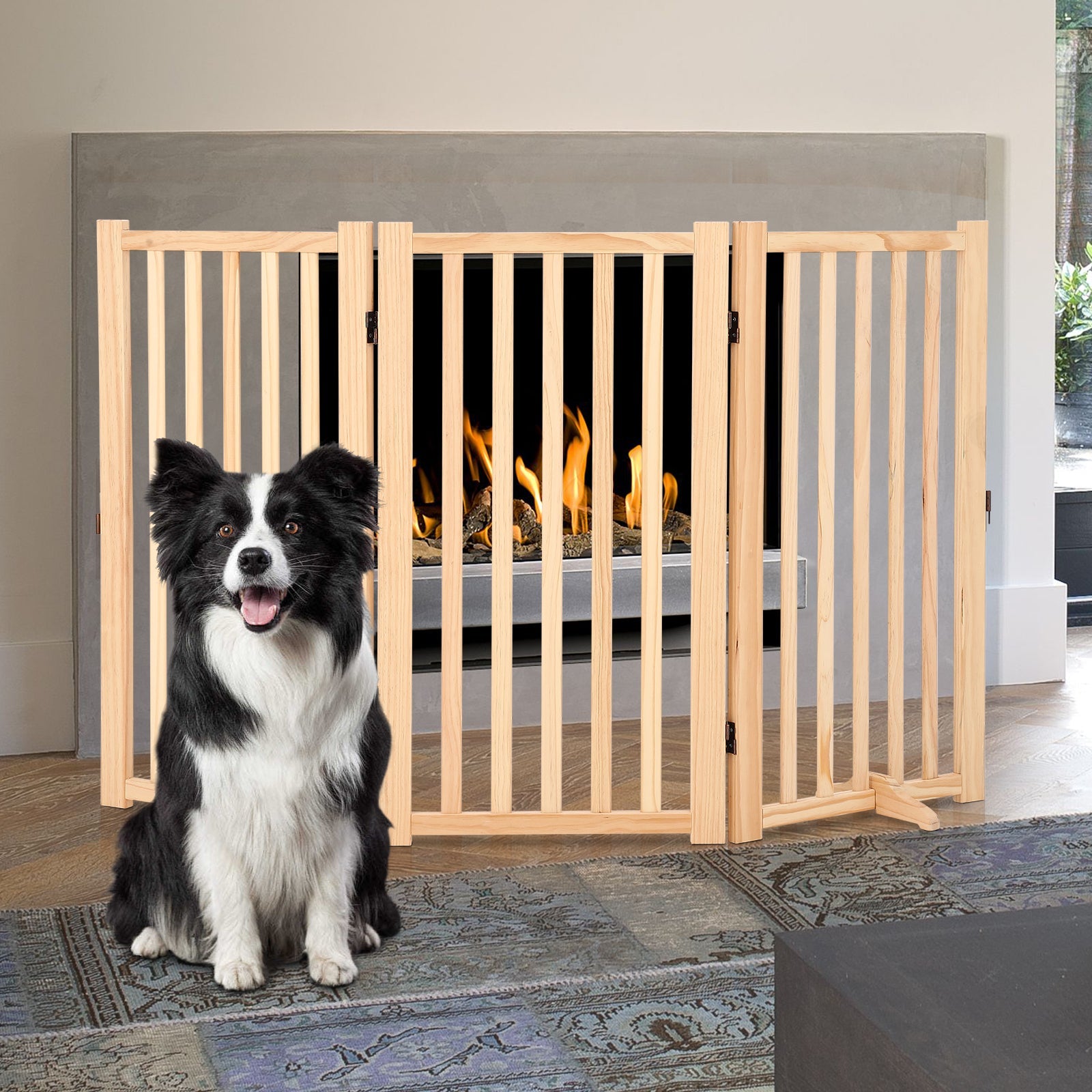 Garvee Wooden Freestanding Dog Gate, Collapsible Pet Gate with Support Feet, Indoor Dog Fence for The House,Doorways, Stairs，Expandable Pet Fence -3 Panel H:36”