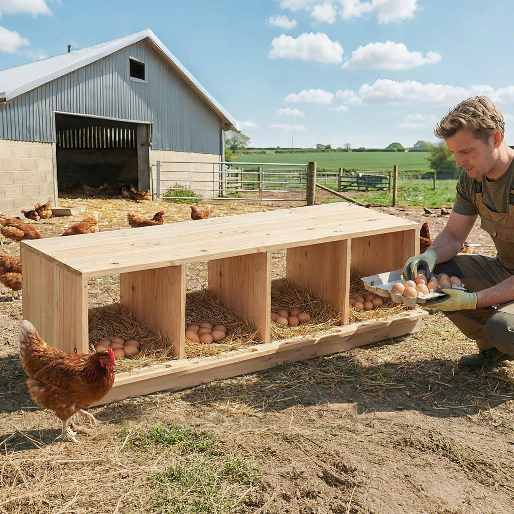 Garvee Heavy Duty Wooden Chicken Nesting Box for Poultry Coops – 4-Compartment Single Layer – Easy Assembly – Secure Egg Collection – Ideal for Hens, Chickens, Ducks – Durable Construction – Specs: Single Layer, 4 Compartments