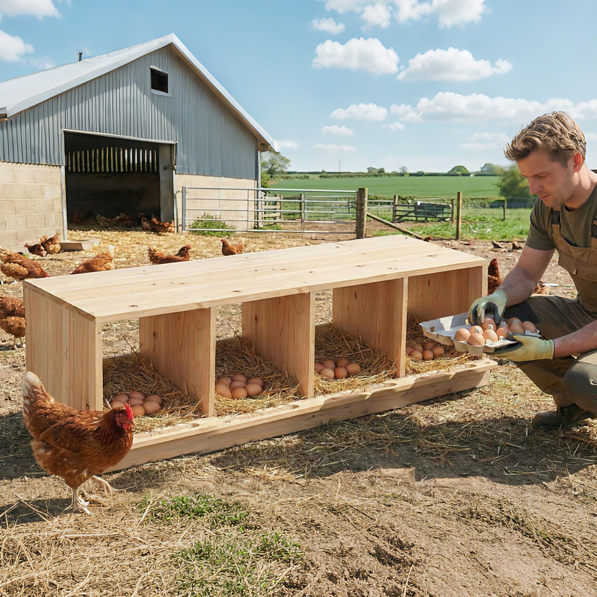 Garvee Heavy Duty Wooden Chicken Nesting Box for Poultry Coops – 4-Compartment Single Layer – Easy Assembly – Secure Egg Collection – Ideal for Hens, Chickens, Ducks – Durable Construction – Specs: Single Layer, 4 Compartments