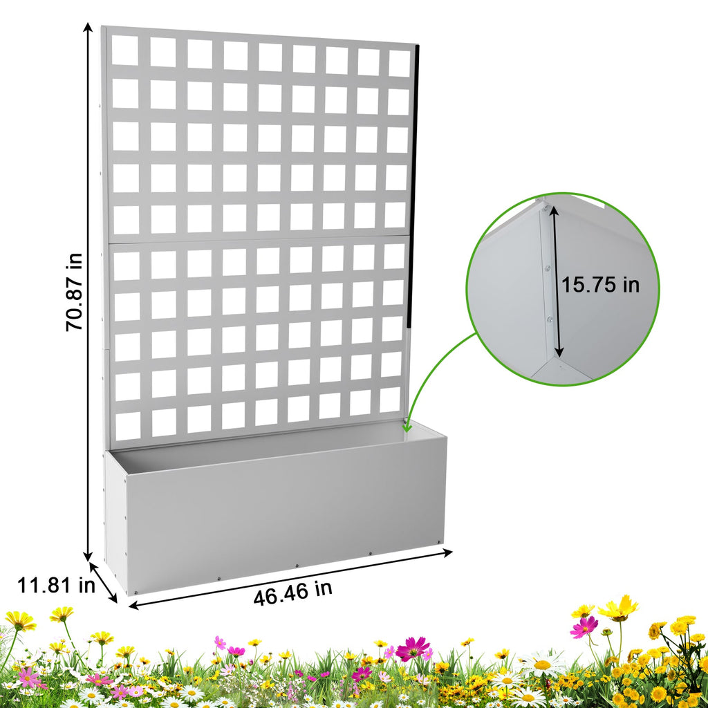 Garvee 71" x 47" x 12" Metal Planter Box with Trellis, Raised Garden Bed with Privacy Screen, Drainage Holes for Climbing Plants, Flowers & Vegetables, White