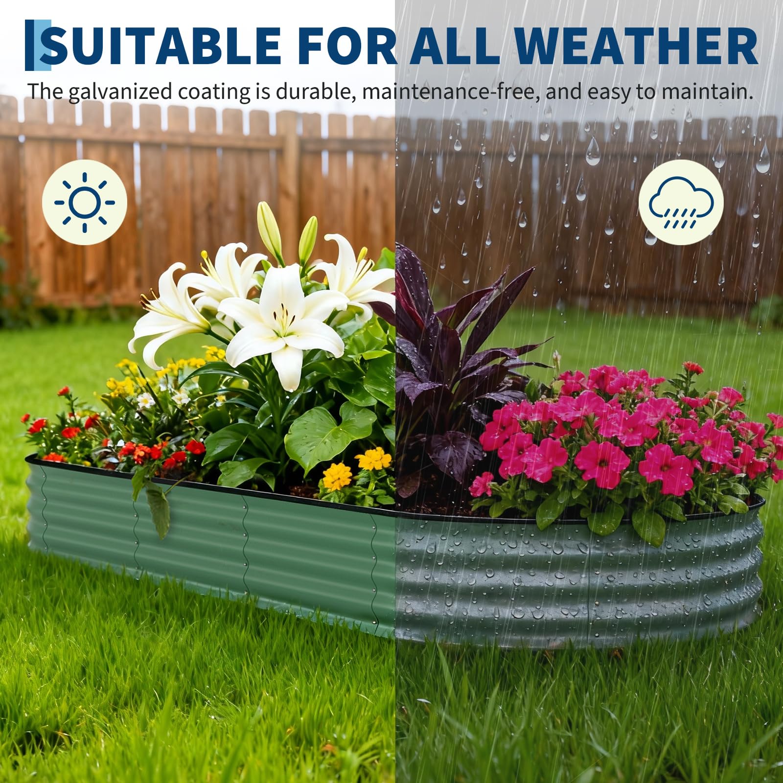 Garvee 2 Pack 8' X 4' X 1.5' Rust-Resistant Galvanized Steel Raised Garden Beds – Outdoor Metal Planter Boxes, Durable, Easy Assembly, Ergonomic, for Vegetables, Flowers & Herbs – Green,Upgraded with Anti-Cutting Strips