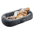 Garvee Orthopedic Soft Faux Fur Human Dog Bed for Adults & Pets – Large 67"x43"x8" Lounger, Plump Pillow, Removable Cover, Handle, Side Pocket, Washable, Bedroom, Office, Deep Blue