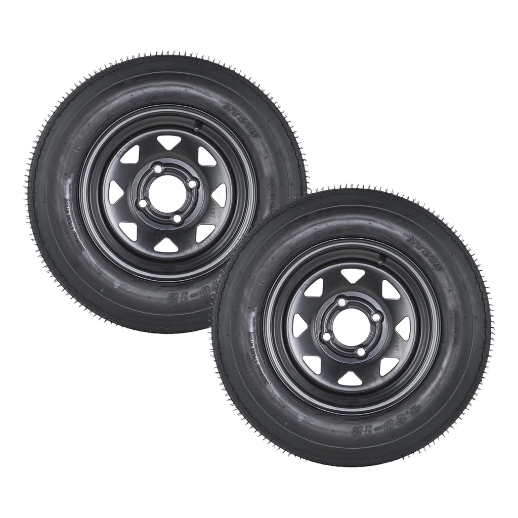 Garvee 4.80-12 Trailer Tires with 8 in White Rims,  4.80x12 480-12 4.8-12, Load Range C, 6PR, 4 Lug 4 in Bolt, Bias-Ply Nylon, All-Season, Utility & Cargo Trailers