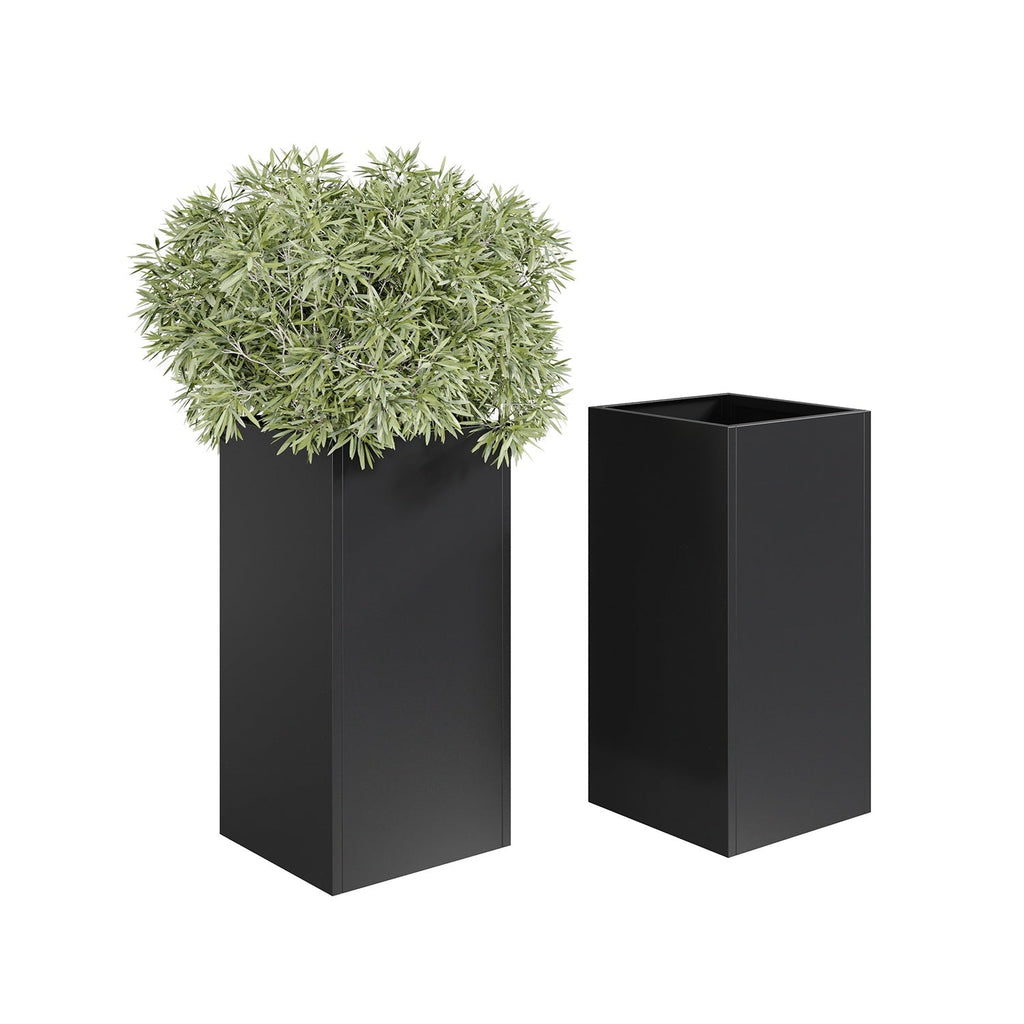 Garvee 30" Tall Square Metal Planters Set of 2, Heavy Duty Carbon Steel Outdoor Plant Pots with Removable Insert Shelf, Drainage Holes & Sealing Plugs for Garden, Patio, Deck, Entryway & Indoor Use, Matte Black
