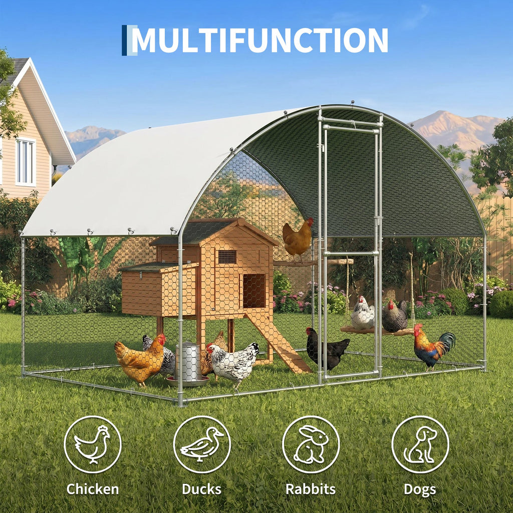 Garvee Large Metal Chicken Coop, Chicken Run for 6/10 Chickens, Outdoor Walk in Poultry Cage with Anti-UV Cover and Waterproof, 6.56 x 9.84 x 6.56 ft