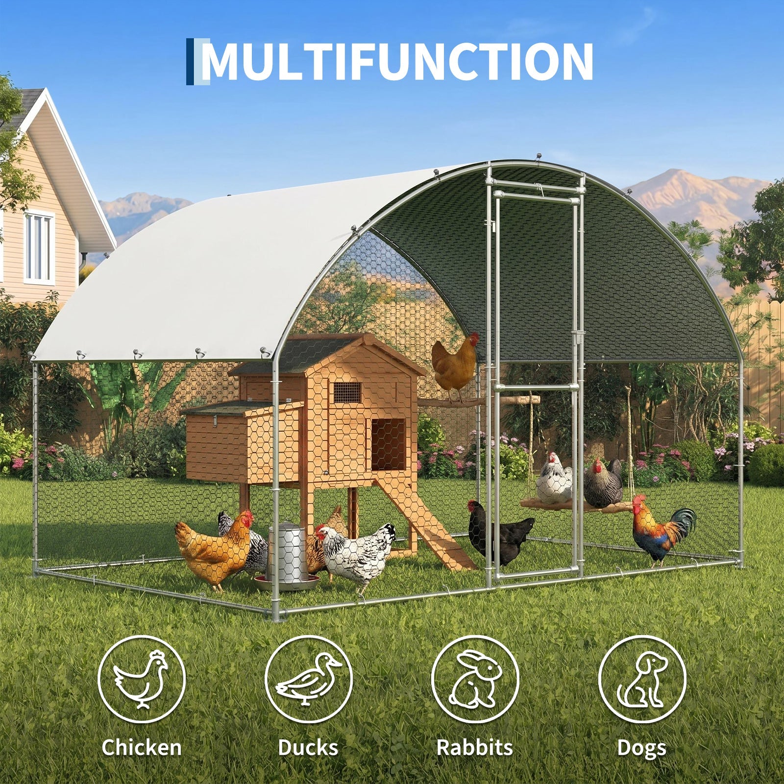 Garvee Large Metal Chicken Coop, Chicken Run for 6/10 Chickens, Outdoor Walk in Poultry Cage with Anti-UV Cover and Waterproof, 6.56 x 9.84 x 6.56 ft