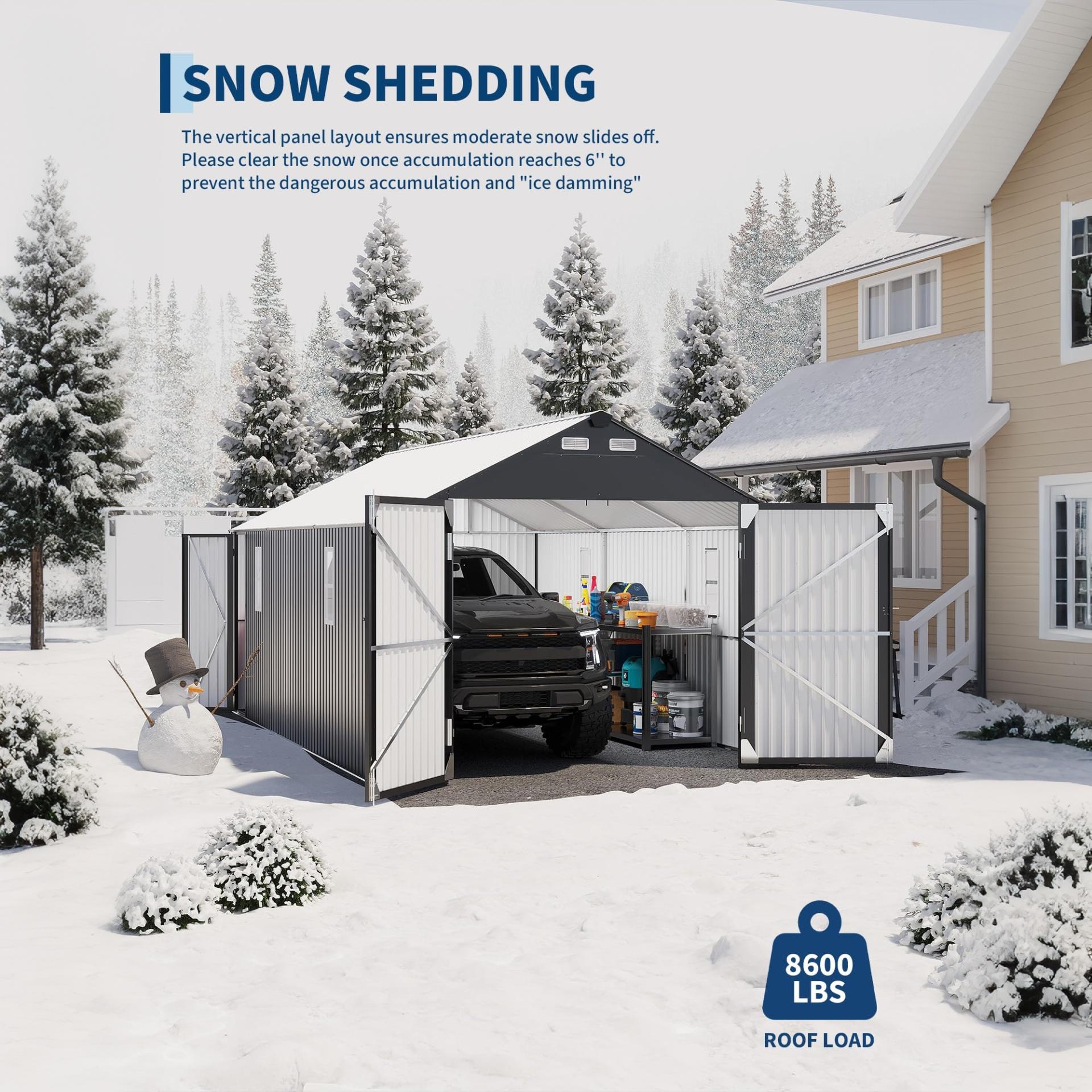 Garvee Enclosed Metal Carport 12×20 ft, 111" H All-Metal Garage Shelter with 19-Gauge Steel Frame & 27-Gauge Roof for Pickups SUVs