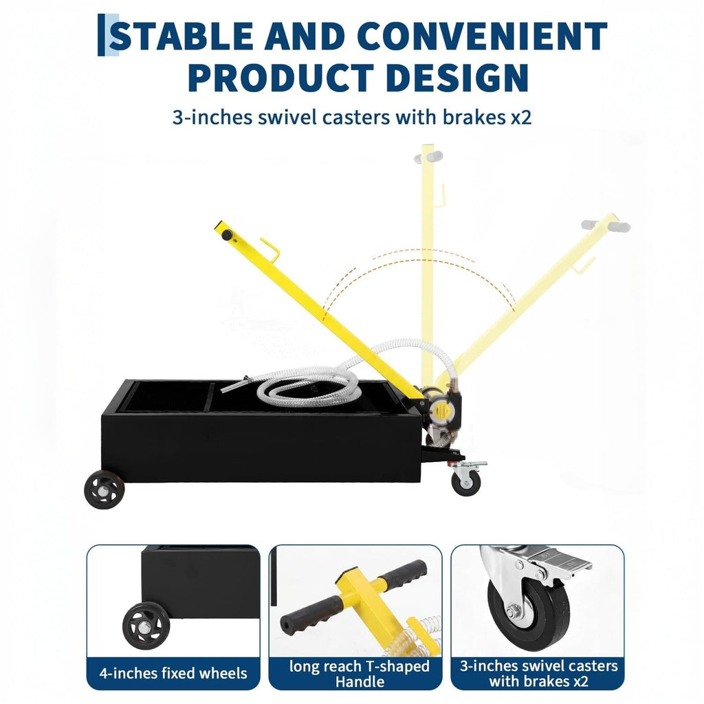 Garvee Low Profile Oil Drain Pan with 110V Electric Pump – 25 Gallon Heavy Duty Steel Waste Oil Collection Cart for Trucks, Cars, SUVs – Features 8.2 Ft Hose, Rolling Cart – Black Waistline Version
