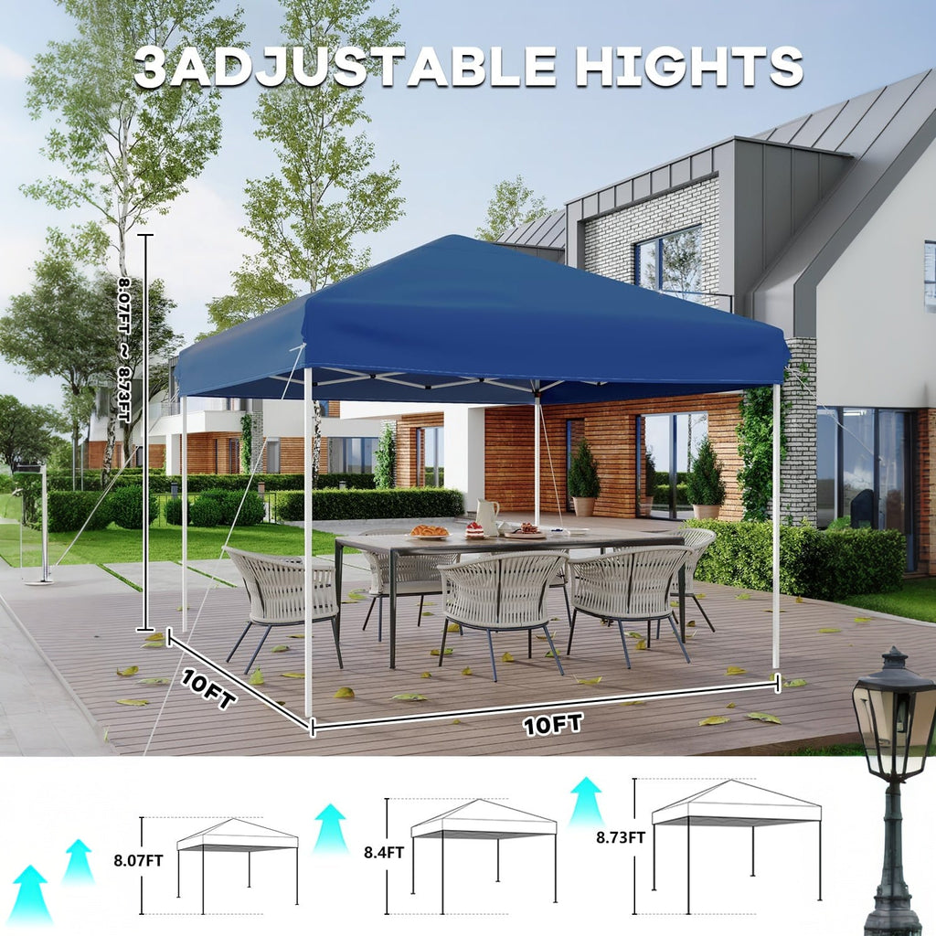 Garvee 10x10FT Pop Up Canopy Tent – Heavy Duty Outdoor Storage Shelter, Adjustable Height, One-Button Easy Setup, Sidewall – Great for Camping, Parties, Beach – Blue