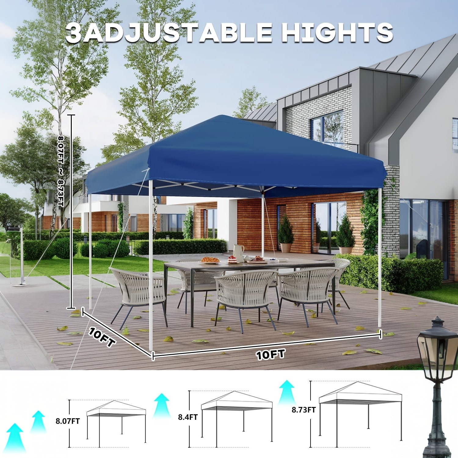 Garvee 10x10FT Pop Up Canopy Tent – Heavy Duty Outdoor Storage Shelter, Adjustable Height, One-Button Easy Setup, Sidewall – Great for Camping, Parties, Beach – Blue
