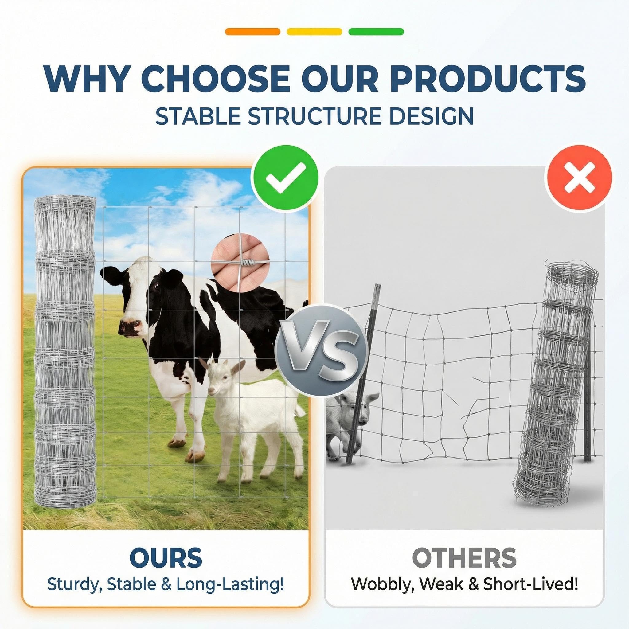 Garvee 5 ft Heavy Duty Galvanized Farm Fence, 14GA Livestock Wire Fence for Cattle Goats and Sheep