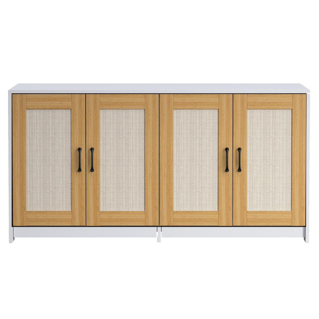 Garvee 47'' Cat Litter Box Enclosure for 2 Litter Boxes with 4 Sisal Doors, Hidden Litterbox Enclosure with Double Room, Wooden Sideboard TV Stand White