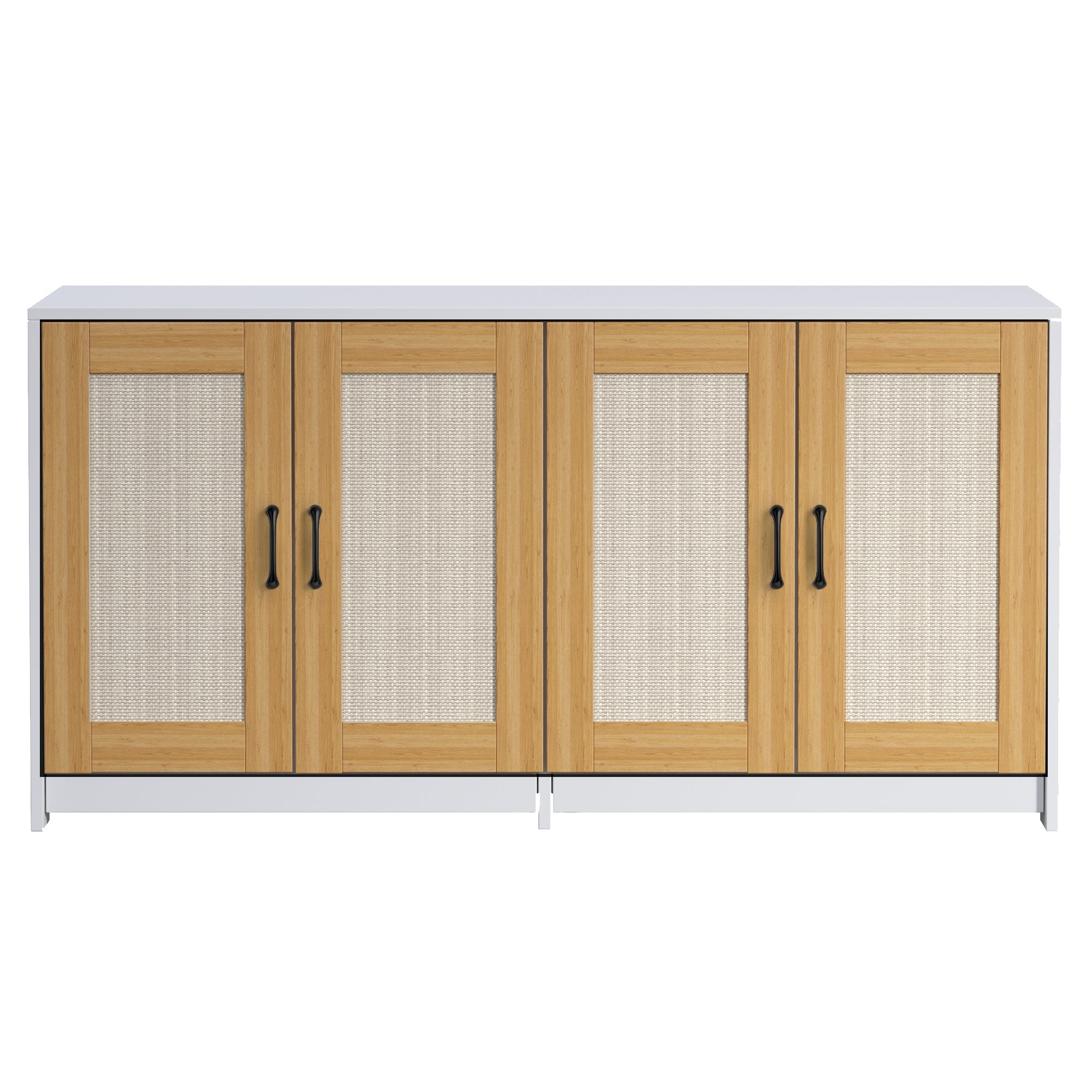 Garvee 47'' Cat Litter Box Enclosure for 2 Litter Boxes with 4 Sisal Doors, Hidden Litterbox Enclosure with Double Room, Wooden Sideboard TV Stand White