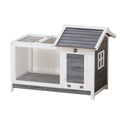 Garvee Large Outdoor Rabbit Hutch, Weatherproof 2-Story Bunny Cage with Removable Wire Netting, Wooden Indoor Outdoor Pet House, Waterproof Roof & Pull-Out Tray, Gray