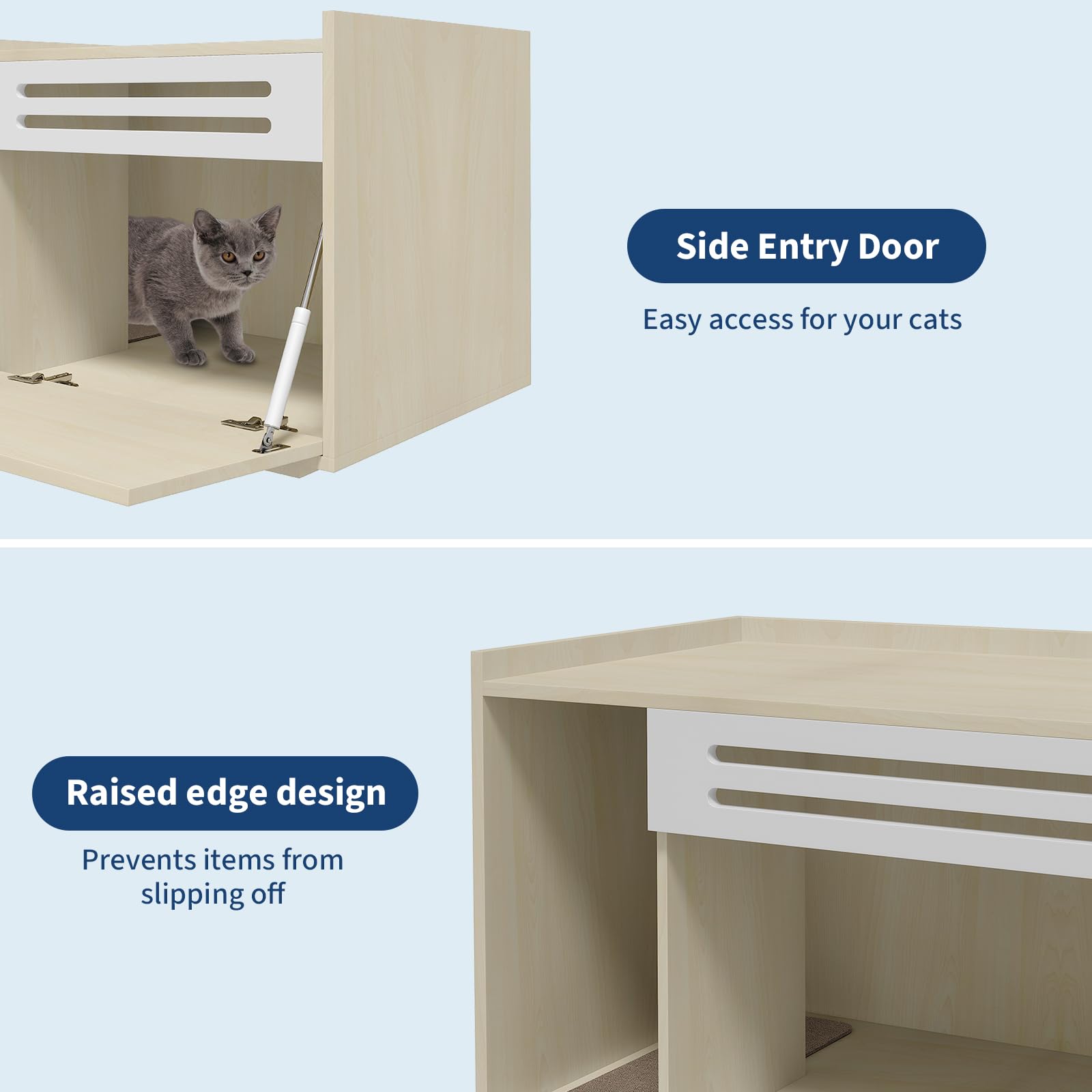 Garvee Dog-Proof & Ventilated Cat Litter Box Enclosure Furniture – Spacious Modern Hidden Wood Cabinet with Turn-Down Door, Easy to Clean, Indoor Pet Privacy House – Wood Color