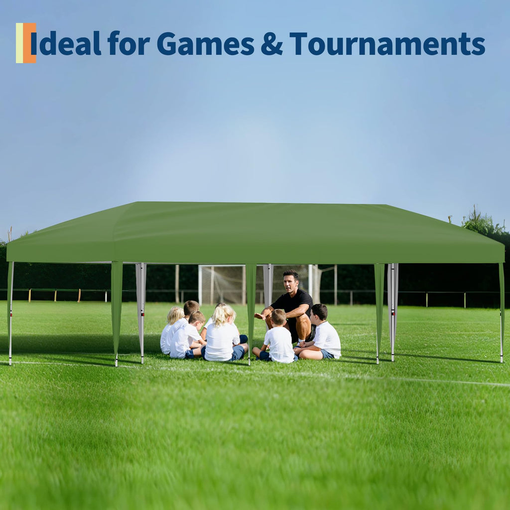 Garvee 10 x 30 FT Pop Up Canopy Tent with 8 Sidewalls, UV 50+ 210D Oxford Top, 8 Sandbags & Wheeled Bag for Weddings and Parties, Green