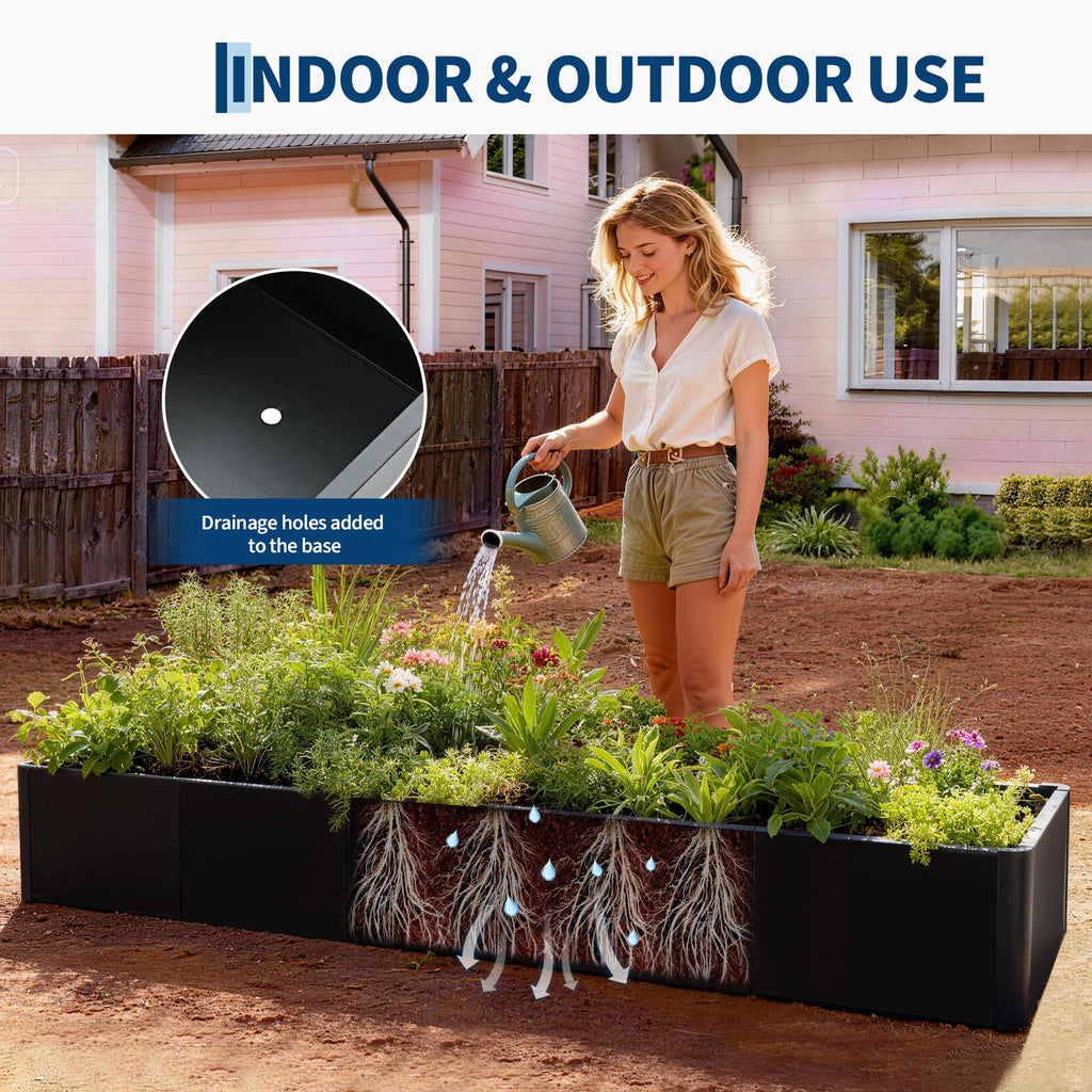 Garvee 70" X 20" X 12" Heavy Duty Black Steel Raised Garden Bed Planter Box – Weather Resistant, Tool-Complimentary Assembly, Rectangular with Base, Ideal for Patio, Balcony, Commercial Use, With Bottom