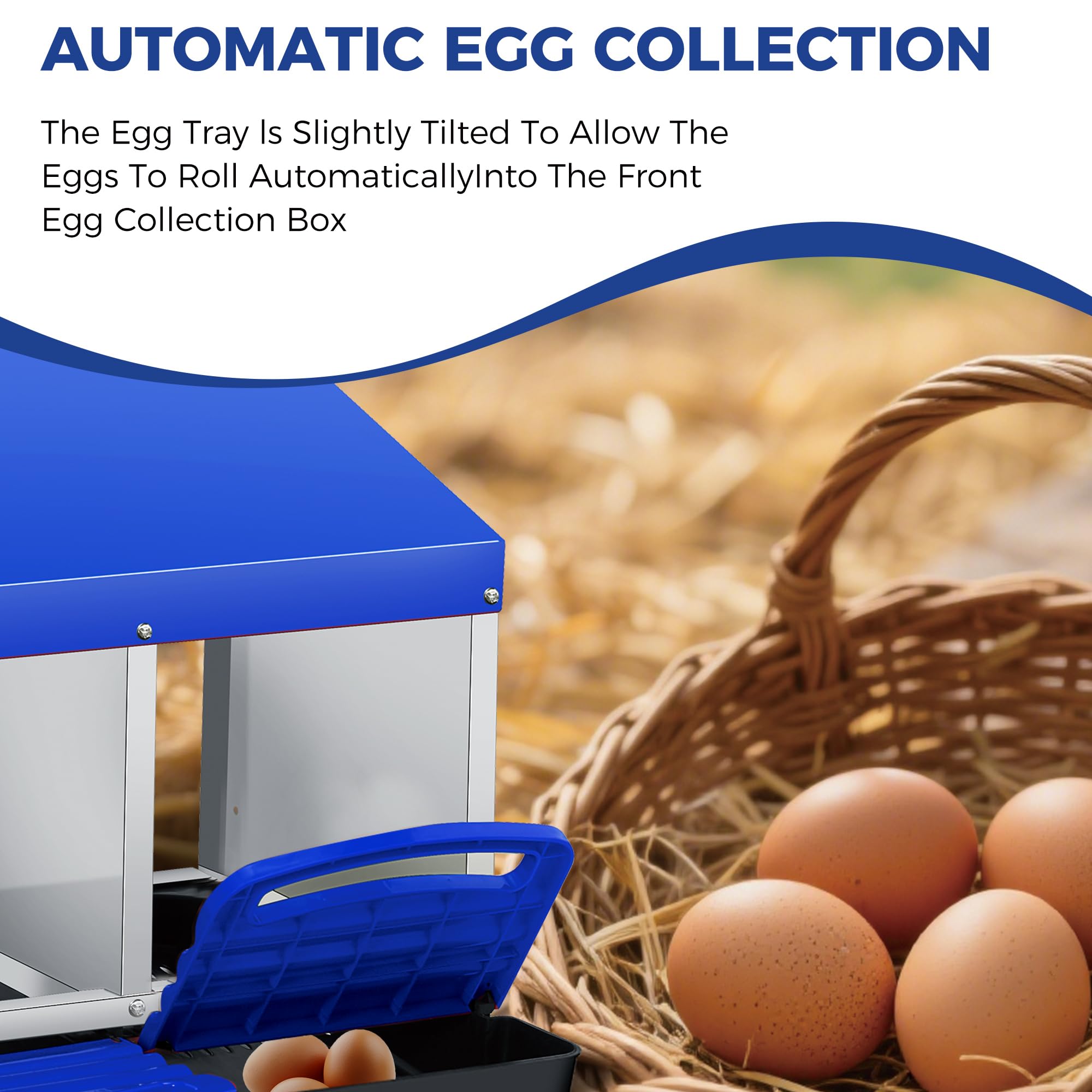 Garvee 4-Compartment 2-Tier Chicken Nesting Box – Roll-Away Tray & Support Stand, Blue