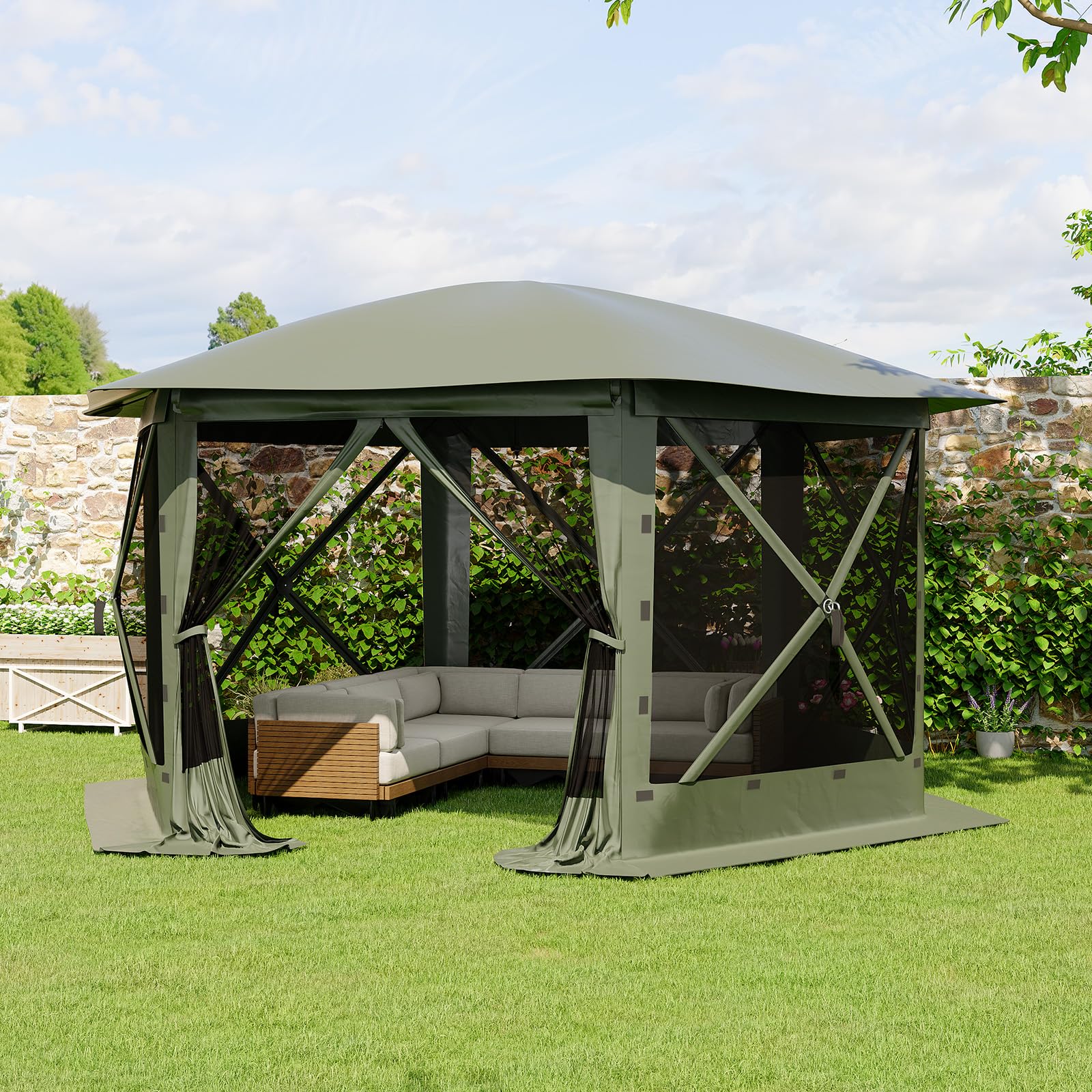 Garvee 13' x 13' Green Screen Tent, 6-Sided Quick-Set Outdoor Canopy Shelter with Removable Top, Bite-Proof Mesh, PU-Coated Oxford Fabric for Camping Patio