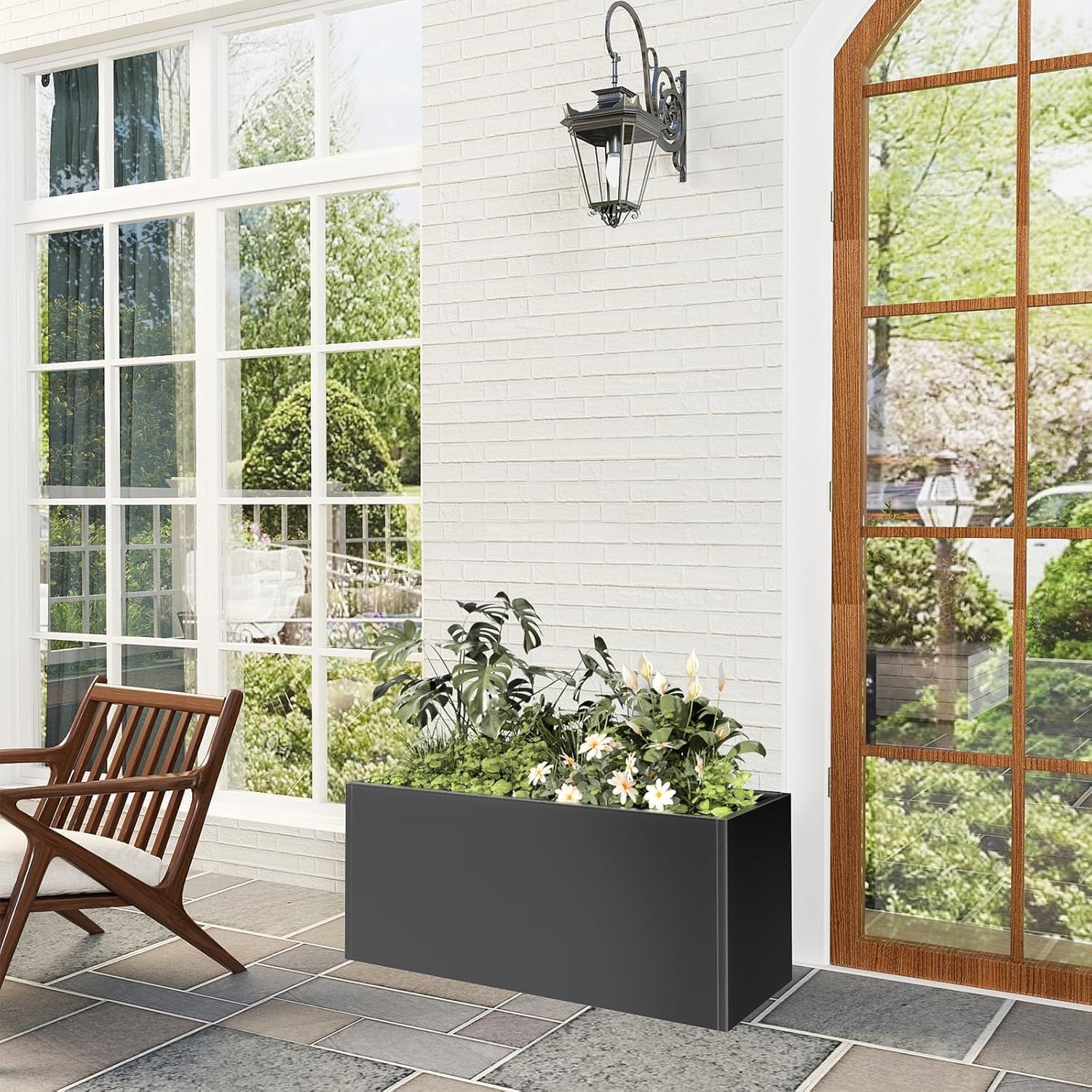 Garvee Raised Garden Bed, 67.7 x 18.1 x 11.8-Inch Black Metal Planter with Open Bottom and Removable Dividers for Vegetables, Herbs and Flowers