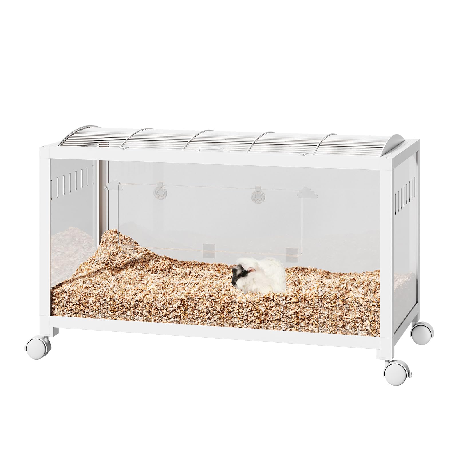 Garvee Large Hamster Cage, 3-Tier Gerbil Cages with Running Wheel, Water Bottle, Food Bowl, Ramps, Portable Hamster House with 7" Deep Glass Bottom for Syrian, Hamster, Gerbils (White)
