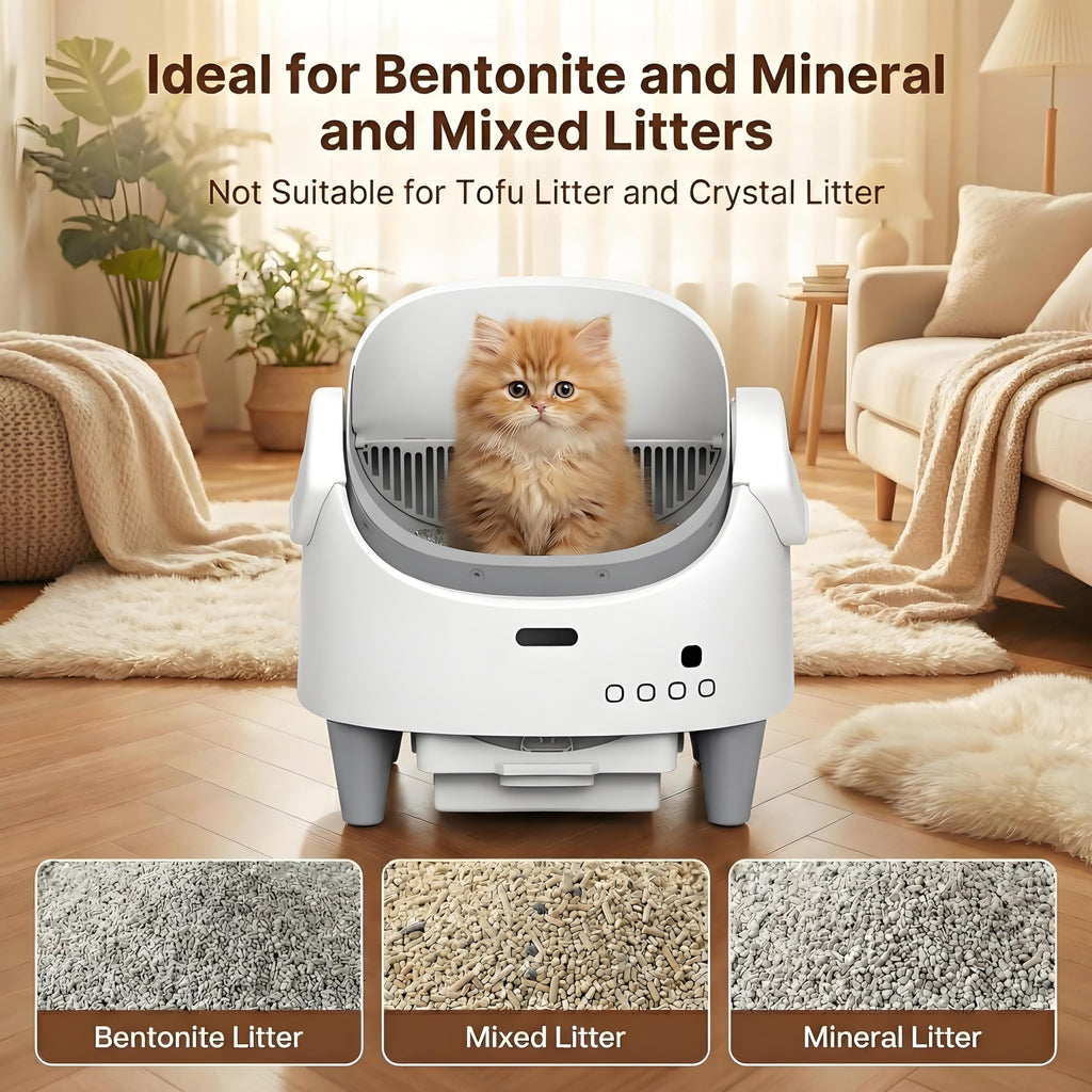 Garvee Automatic Cat Litter Box with App Control, Self-Cleaning Cat Litter Box with Open-Top Design, Odor-Free Cat Toilet with Large Waste Bin Disposable Bags for Single, Multi Cat Households, White
