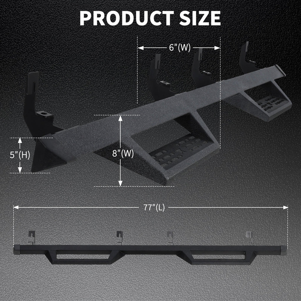 Garvee 5-Inch Drop Running Boards for 2015-2026 Chevrolet Colorado/Canyon Crew Cab - Triangular Carbon Steel Nerf Bars - Textured Black, Anti-Slip, Corrosion Resistant, 500 lbs Capacity, Bolt-On, Sturdy Bracket Spacing - Total Length 195.4 cm, Bracket