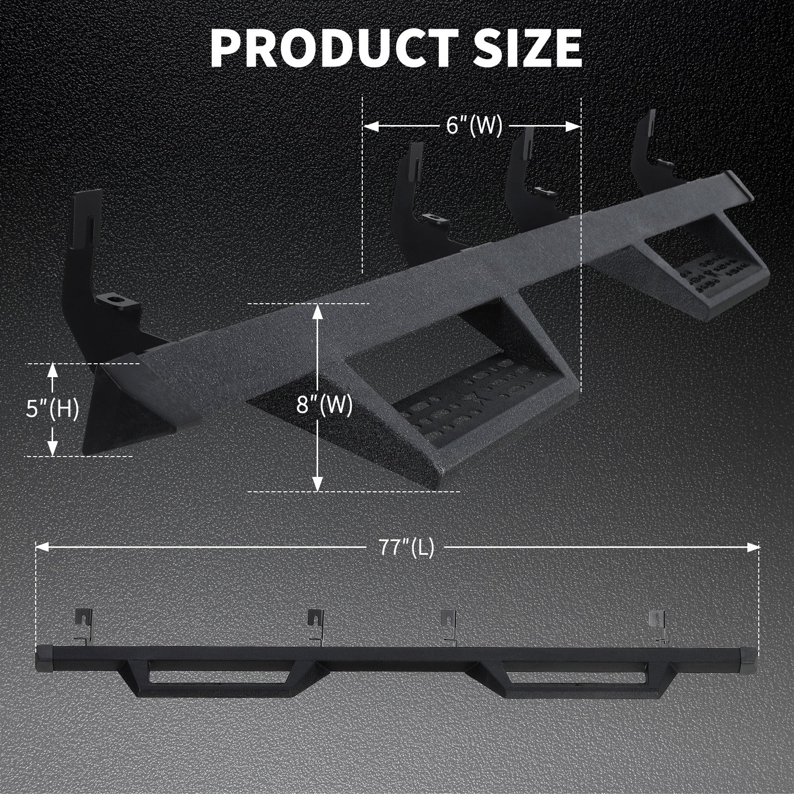 Garvee 5-Inch Drop Running Boards for 2015-2026 Chevrolet Colorado/Canyon Crew Cab - Triangular Carbon Steel Nerf Bars - Textured Black, Anti-Slip, Corrosion Resistant, 500 lbs Capacity, Bolt-On, Sturdy Bracket Spacing - Total Length 195.4 cm, Bracket