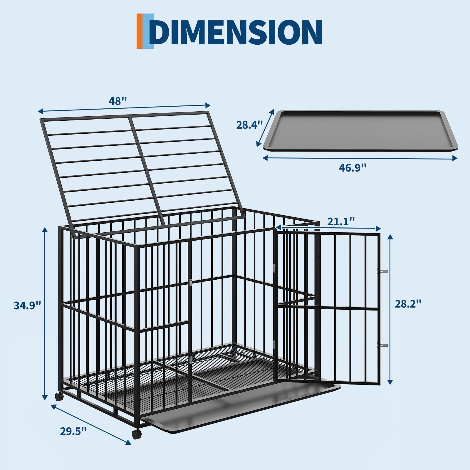 Garvee 48 Inch Dog Crate for Large Sized Dogs, Heavy Duty Stainless Steel Indoor Kennel Escape-Proof with Wheels and Removable Tray, Indestructible Dog Cage Stackable for High Anxiety Dogs