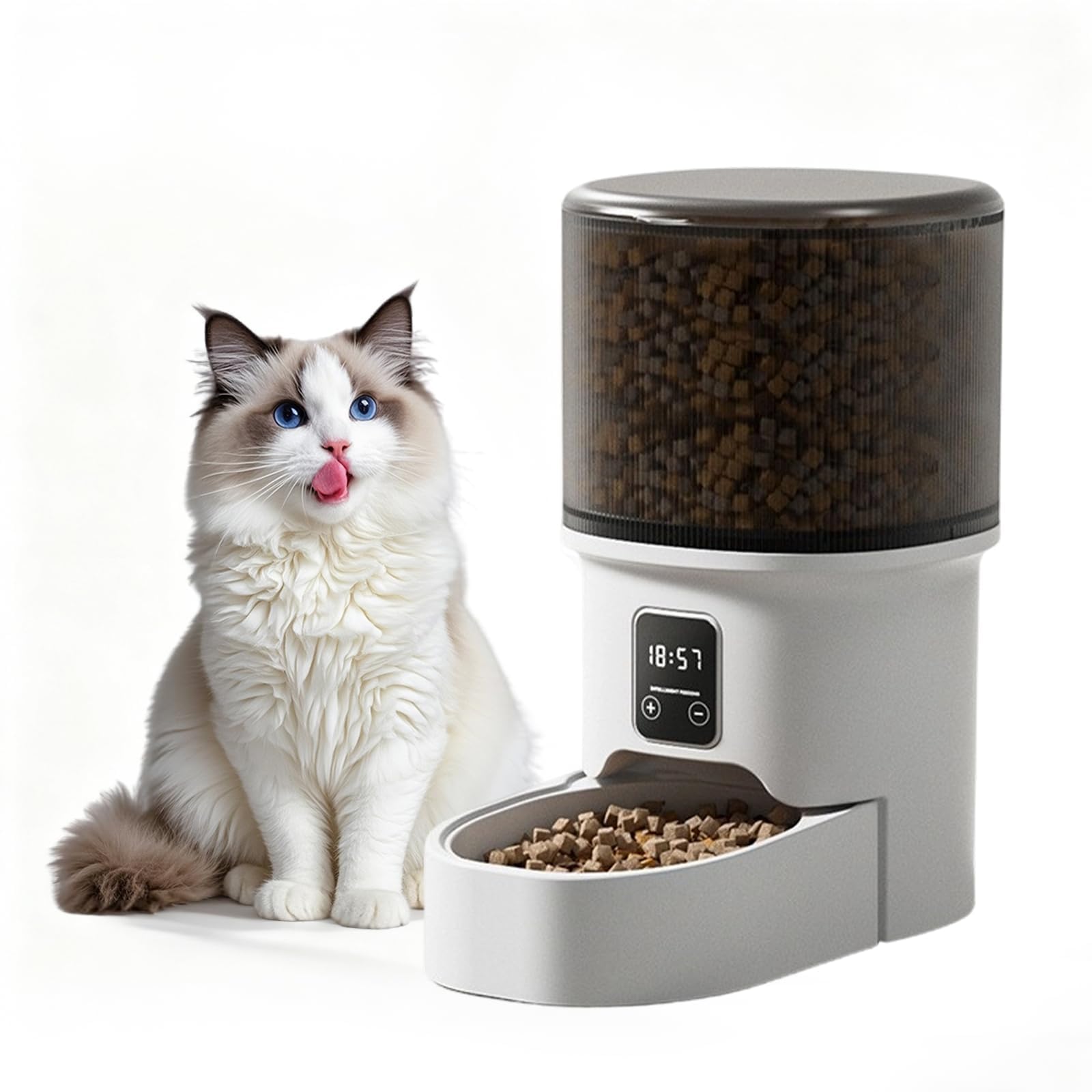 Garvee Automatic Dog & Cat Feeder 4L, Programmable Up to 6 Timed Meals, Portion Control, Dual Power, Stainless Steel Bowl, Easy to Clean, Dampness-Proof, Smart Food Dispenser, Black