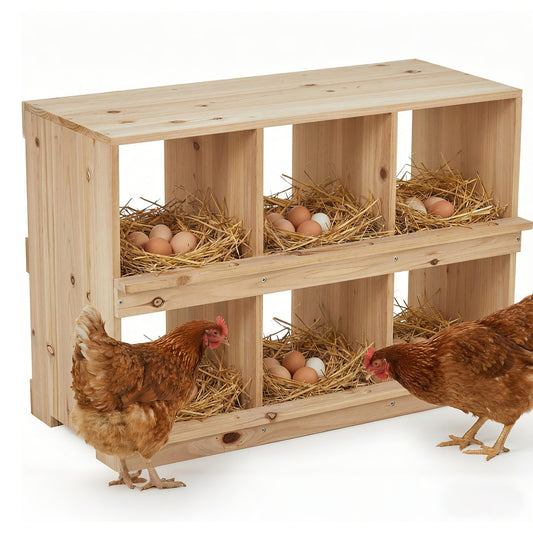 Garvee Double-Tier Wooden Chicken Nesting Box – Wall-Mounted or Floor-Standing, Six Compartments, Roll-Away Egg Collection, Perch, Sun-Resistant for Backyard Poultry Coops and Farms, 6-Compartment Double Layer