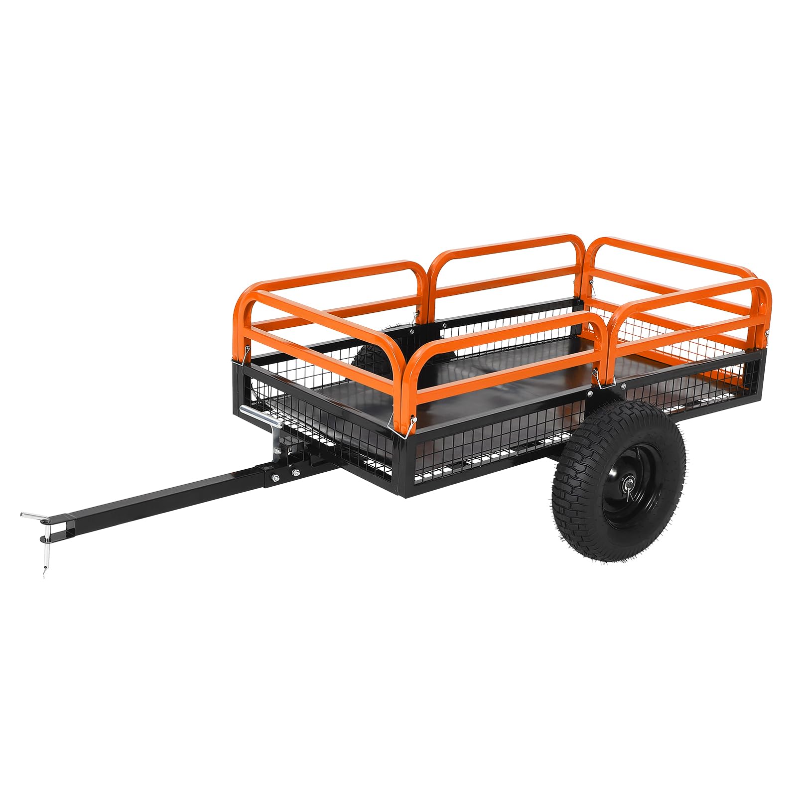 Garvee Orange Dump Cart, 1500 lbs 15 Cu Ft Heavy Duty Steel Garden Utility Trailer with Removable Sides, Quick Release & Pneumatic Tires for Lawn Mower, ATV, UTV, Tractor