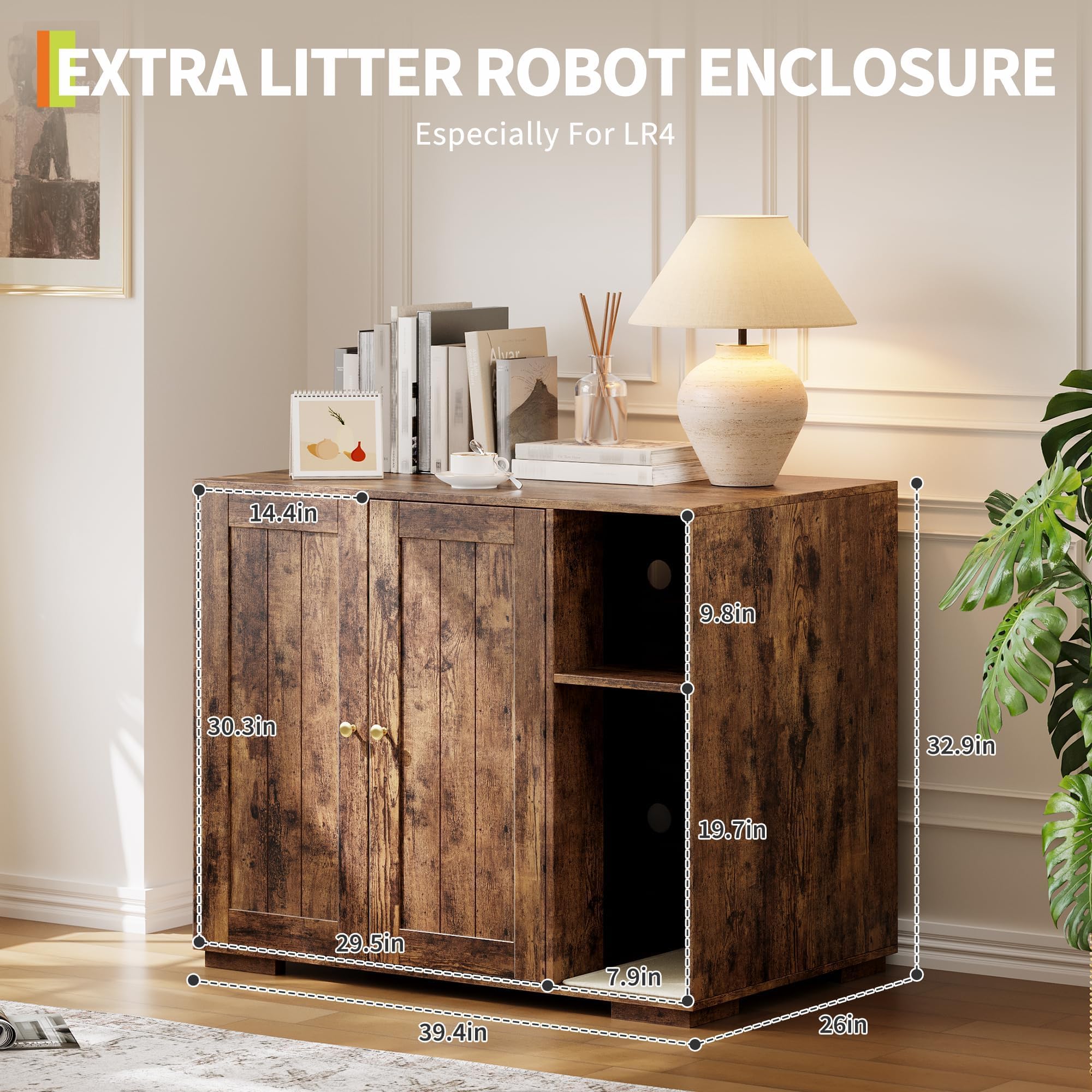Garvee Extra Large Cat Litter Box Furniture Enclosure with Power Outlet, Dog Proof Privacy, Odor Control, Eco-Friendly Wood, Storage Shelves, Indoor Home