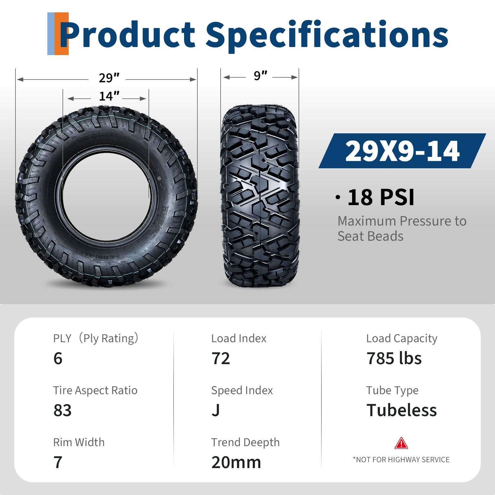 Garvee 29x9-14 29x9x14 ATV UTV Tires All-Terrain 6PR Tubeless Cut-Resistant Durable Off-Road Mud Sand Trail 2 Pack