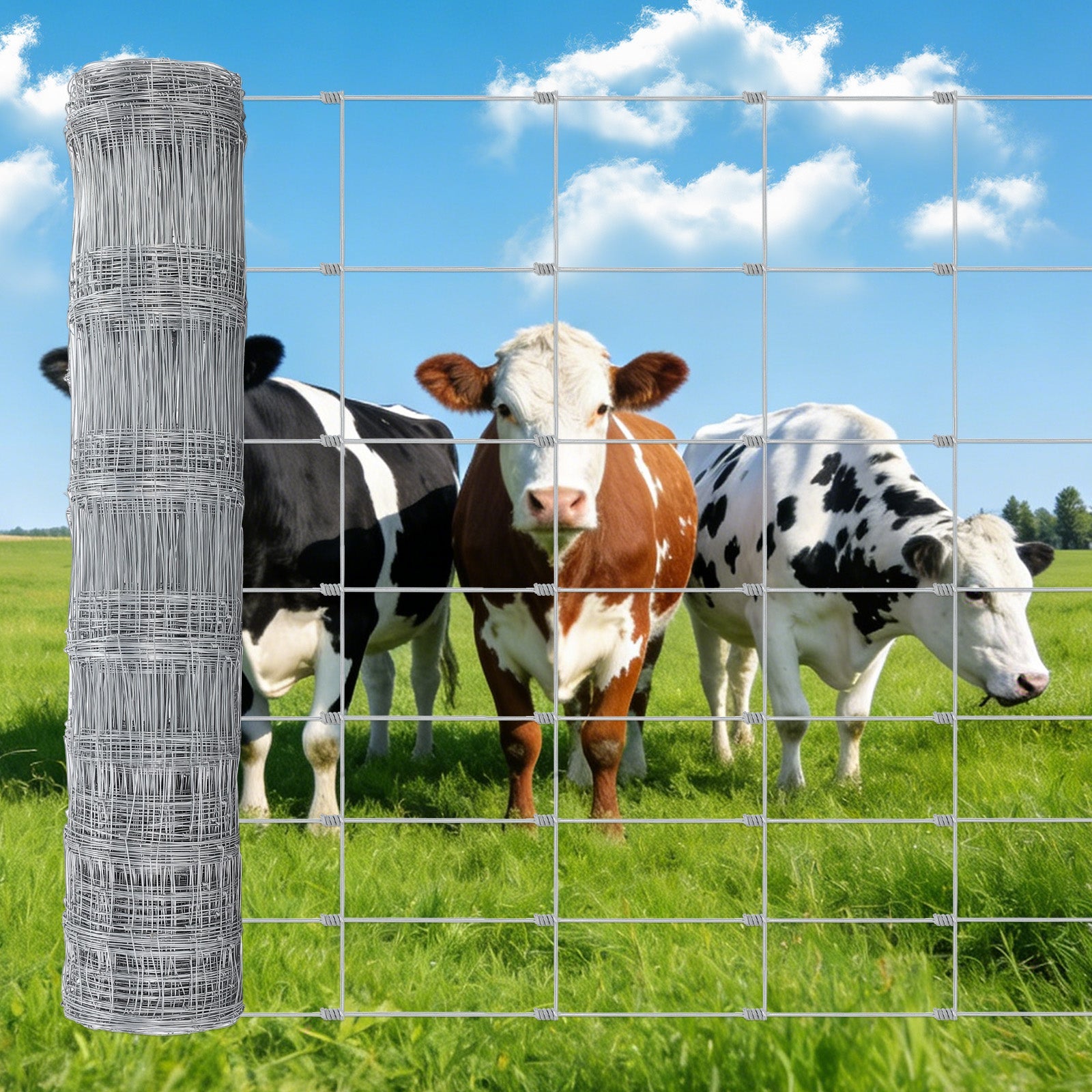 Garvee 4ft x 328f Duty Galvanized Metal Wire Mesh Fence – High Strength, Weather Resistant Livestock Field Fencing – Durable Zinc Coated for Cattle, Deer, Goat, Hog, Sheep and Animal Protection, Silver, 1.6±0.2mm
