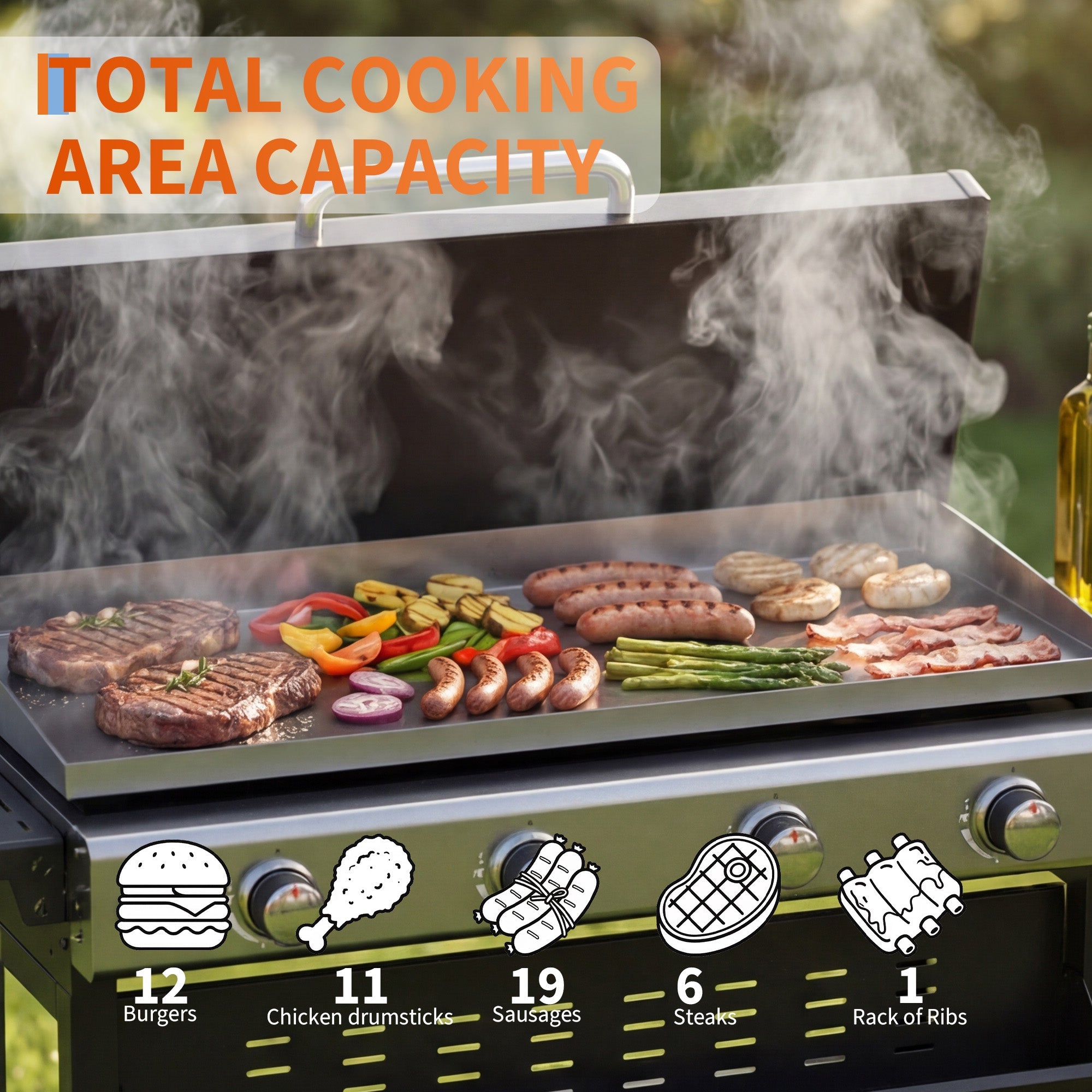 Garvee 4 Burner Propane Gas Griddle with Removable Cart – Convertible Flat Top Grill with Hood, 32,000 BTU Portable Griddle for Camping, Tailgating, Backyard – Black