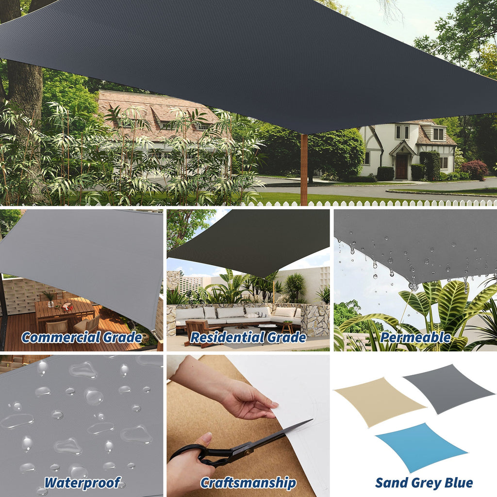 Garvee Sun Shade Sail 10' x 13' Rectangle Charcoal UV Block Sunshade for Backyard Yard Deck Patio Garden Outdoor Activities and Facility