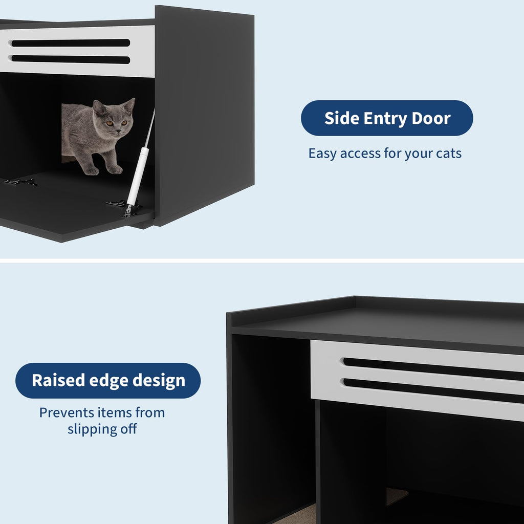 Garvee Dog-Proof & Ventilated Cat Litter Box Enclosure Furniture – Large Modern Hidden Cabinet with Turn-Down Door, Easy to Clean, Indoor Cat Privacy House – Black