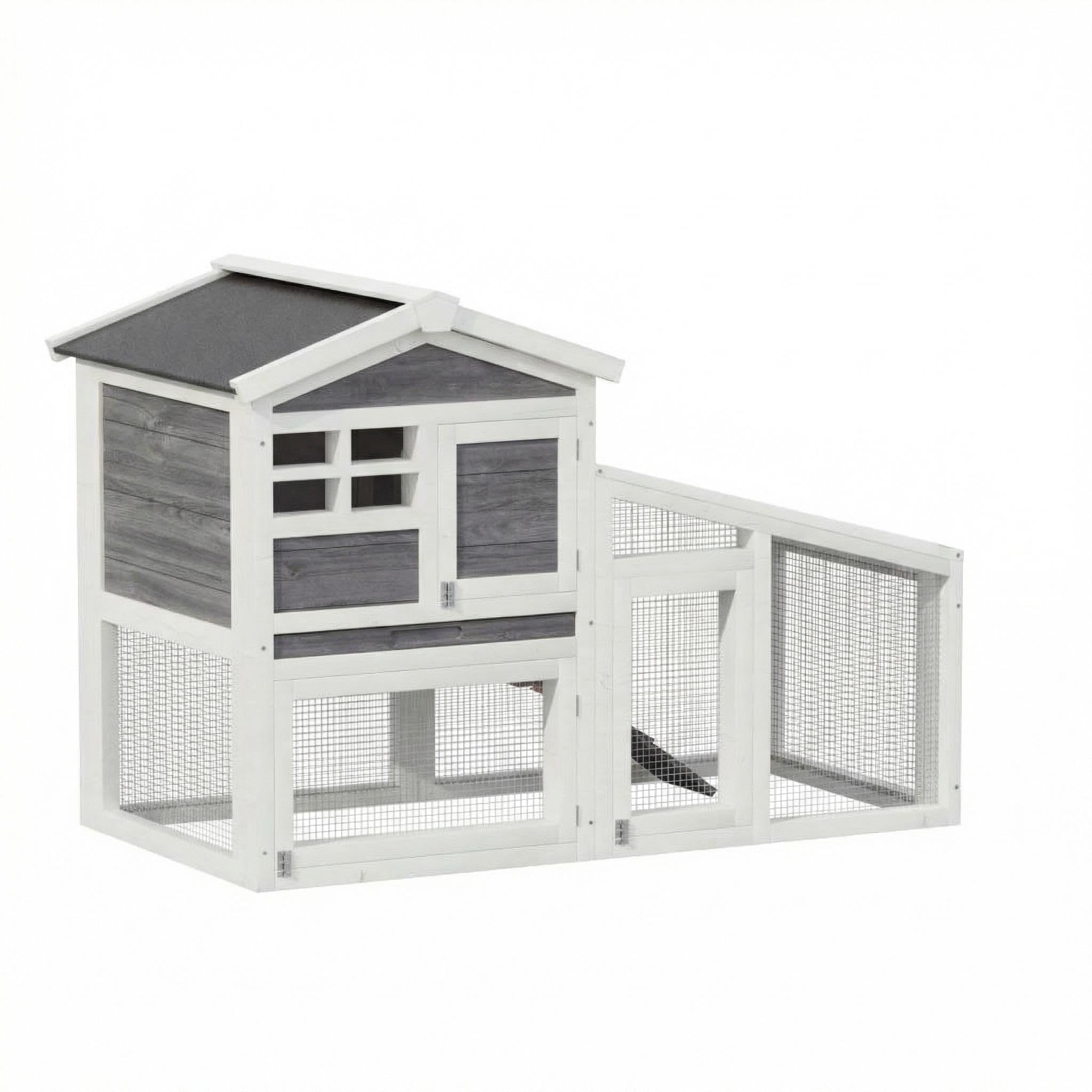 Garvee Large Outdoor Rabbit Hutch, 2-Tier 53" Wooden Small Animal Cage with Removable Tray, Anti-Chew, Weatherproof Rabbit Hutch with Non-Slip Ramp – Ideal for Rabbits, Guinea Pigs, Chickens, Gray