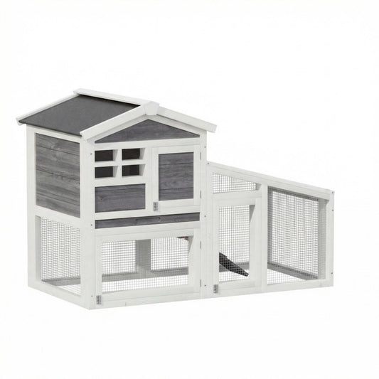 Garvee Large Outdoor Rabbit Hutch, 2-Tier 53" Wooden Small Animal Cage with Removable Tray, Anti-Chew, Weatherproof Rabbit Hutch with Non-Slip Ramp – Ideal for Rabbits, Guinea Pigs, Chickens, Gray