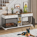 Garvee 82" Large Dog Crate for 2 Dogs, Dog Kennel Indoor with 4 Drawers and Shelves, Double Dog Crate Furniture TV Stand, Wooden Dog Cage for Medium Large Dogs, White