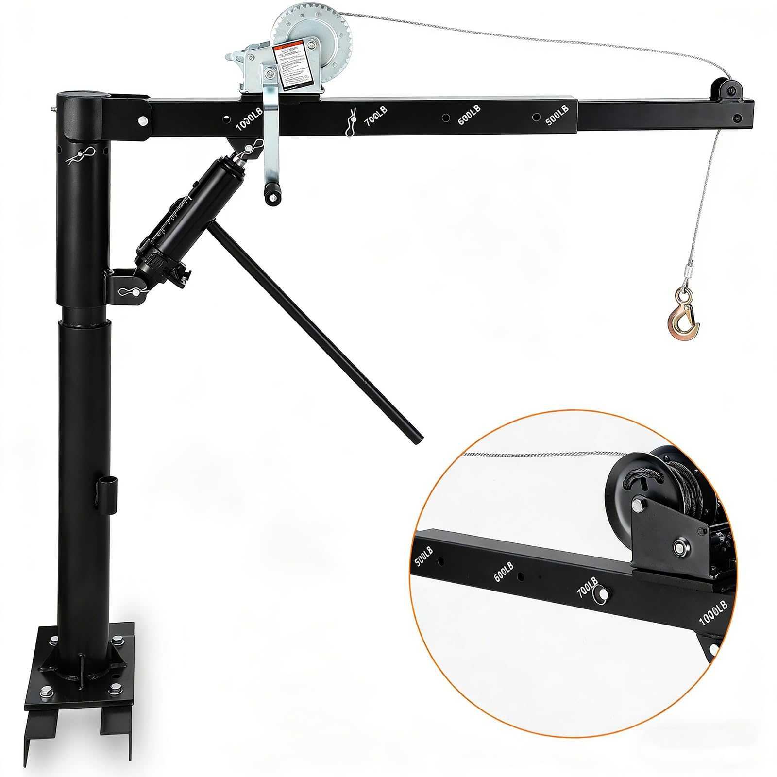 Garvee Pickup Truck Crane, 1000 lbs Capacity Hydraulic Hoist with 360° Swivel, Solid Steel Construction, and Adjustable Boom for Heavy-Duty Industrial Lifting, Black