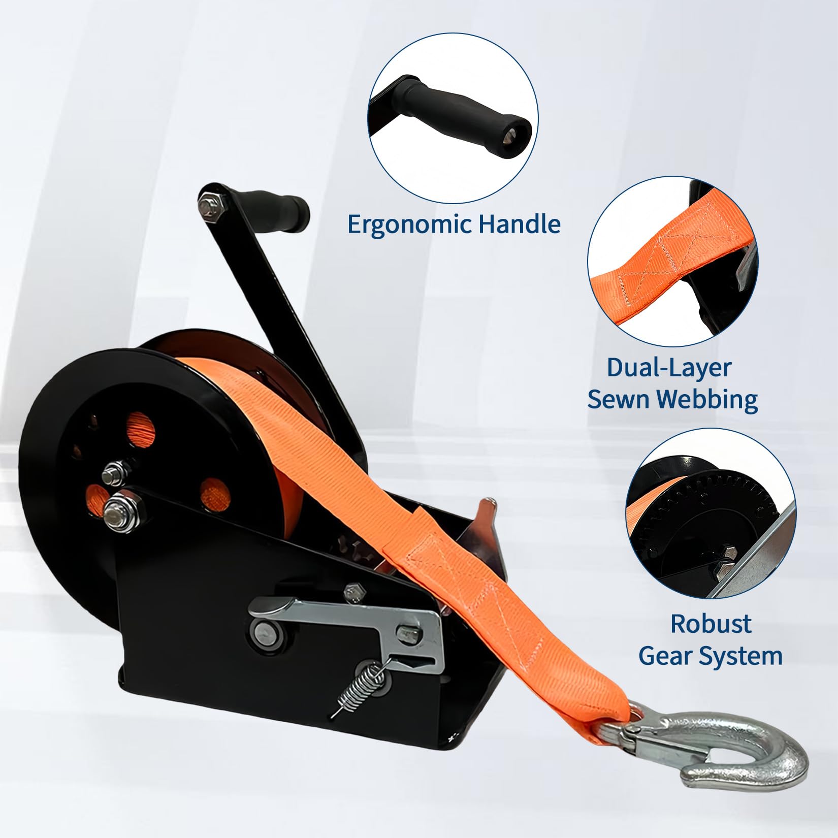 Garvee 3500lbs Heavy Duty Boat Trailer Winch with 33FT Strap, Dual-Speed 4:1/8:1 Gear Ratio & 2-Way Ratchet, Professional Hand Crank Winch for Pulling Boat, Trailer, Truck, RV, ATV, Jet Ski