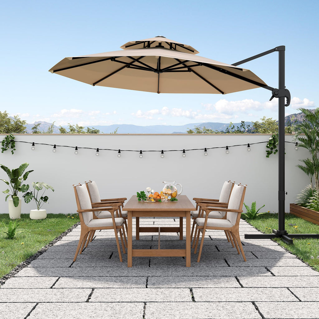 Garvee 10FT Offset Cantilever Patio Umbrella – 360° Rotation, Easy Tilt, UV Protection, Fade-Resistant Polyester – Large Outdoor Sun Shade Parasol for Pool, Deck, Garden, Backyard, Khaki